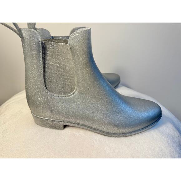 J Crew Mercantile Silver Gray Sparkle Rainboot Rubber Ankle Boot Wellie 10 NEW - Picture 5 of 9